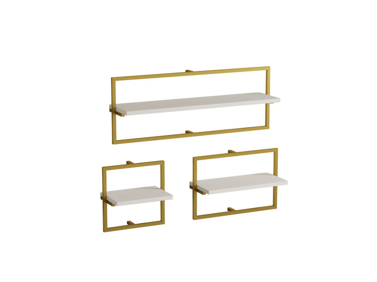 Mensola da parete in legno "Yeso" - 80 x 20 x 30 cm - Bianco, Oro