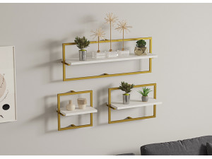 Mensola da parete in legno "Yeso" - 80 x 20 x 30 cm - Bianco, Oro 2