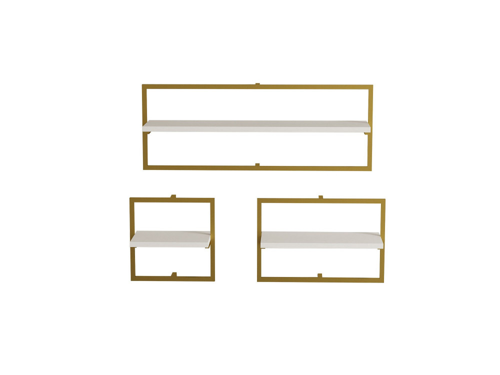 Mensola da parete in legno "Yeso" - 80 x 20 x 30 cm - Bianco, Oro
