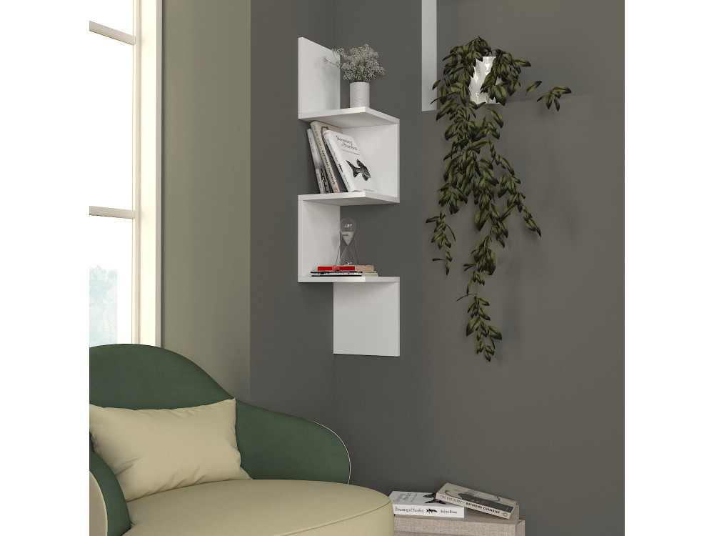 Mensola da parete in legno "Corner" - 25 x 25 x 105 cm - Bianco