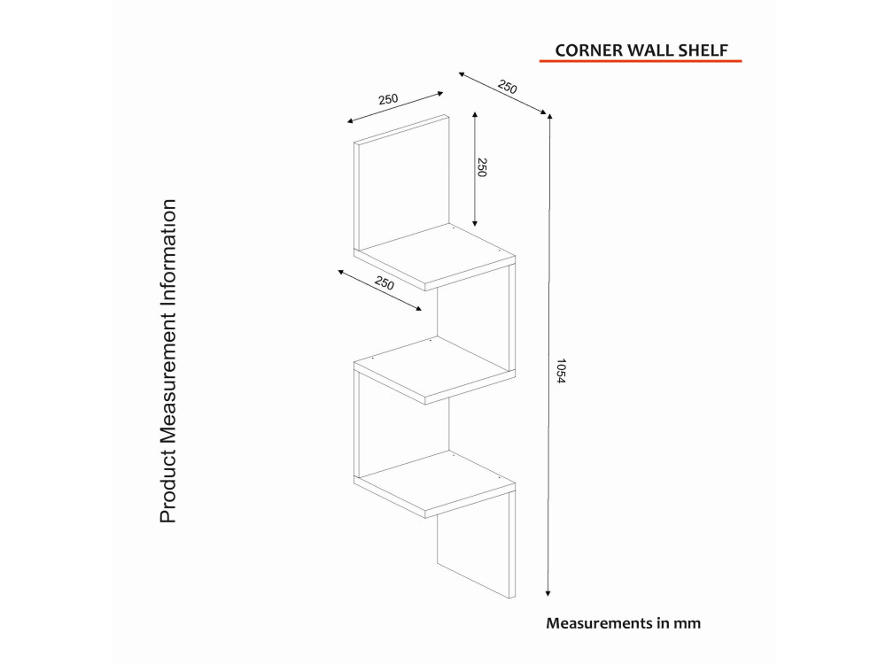 Mensola da parete in legno "Corner" - 25 x 25 x 105 cm - Bianco