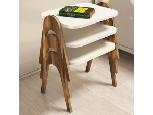 Set di 3 tavolini "Paris" in legno - 48 x 35 x 72 cm - Crema 2