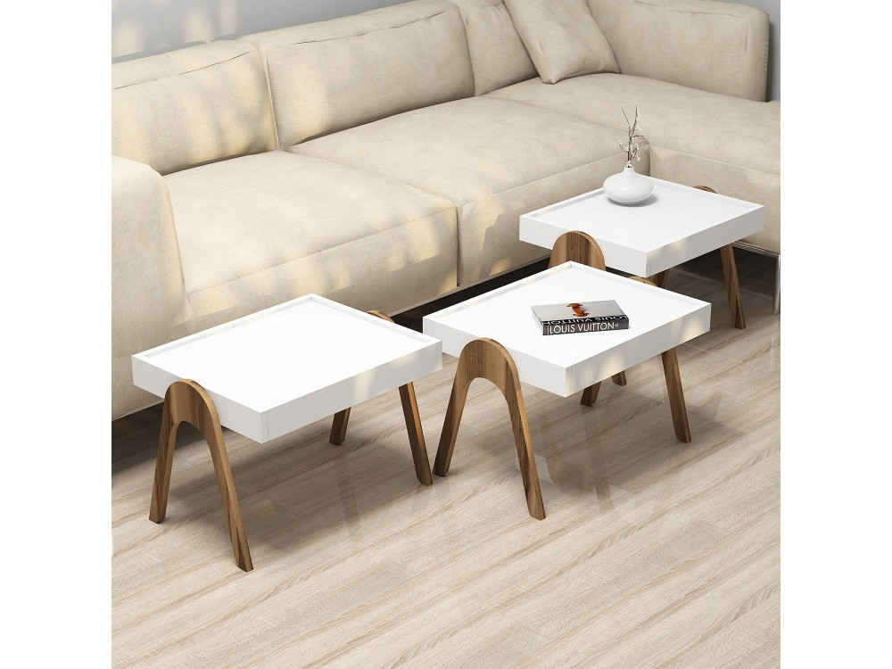Set di 3 tavolini "Roma" in legno - 53 x 40 x 64 cm - Bianco
