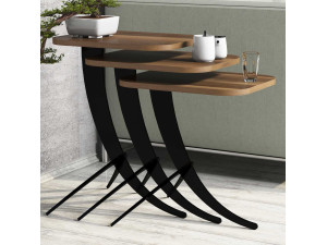 Set di 3 tavolini da caffè "Pion" in legno - 45 x 35 x 60 cm - Marrone 2