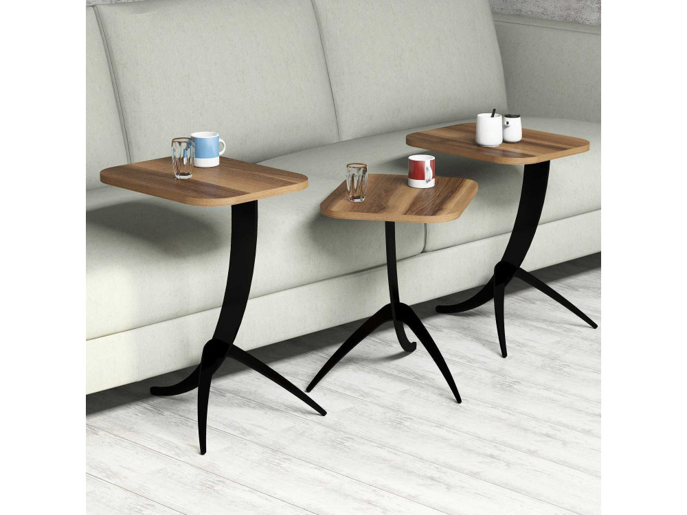 Set di 3 tavolini da caffè "Pion" in legno - 45 x 35 x 60 cm - Marrone