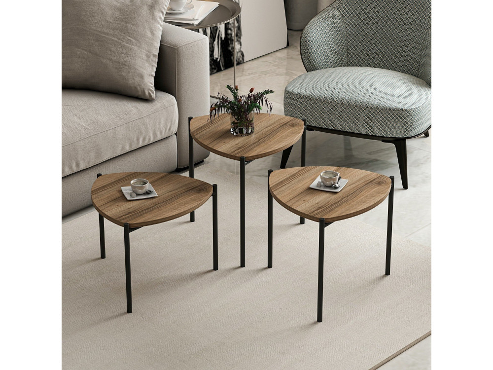 Set di 3 tavolini in legno "Lenny" - 45 x 45 x 45 cm - Marrone