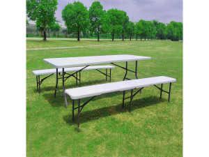 Set tavolo pieghevole da giardino + 2 panche pieghevoli "Foldy" - Bianco 2