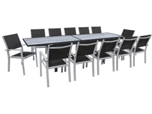 Set da pranzo da esterno estensibile "Lagos" - Tavolo estensibile 200/320 x 105 x 76 cm - 12 sedie - Nero
