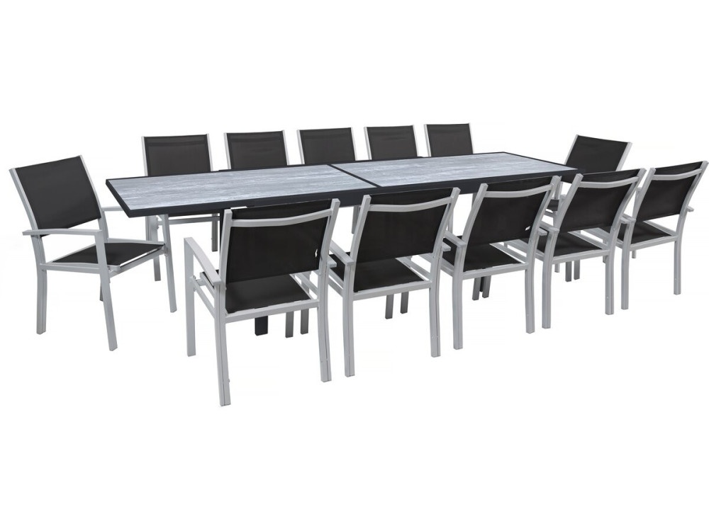 Set da pranzo da esterno estensibile "Lagos" - Tavolo estensibile 200/320 x 105 x 76 cm - 12 sedie - Nero