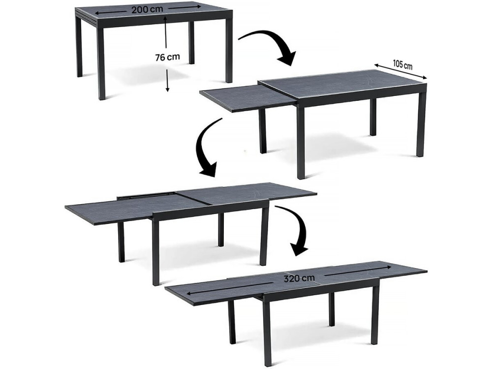 Set da pranzo da giardino estensibile "Lagos" - 200/320 x 105 x 76 cm - 12 sedie - Talpa