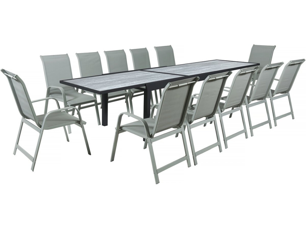 Tavolo e sedie da giardino allungabili in alluminio "Lagos" - 200/320 x 105 x 76 cm - Taupe - Posti a sedere 12