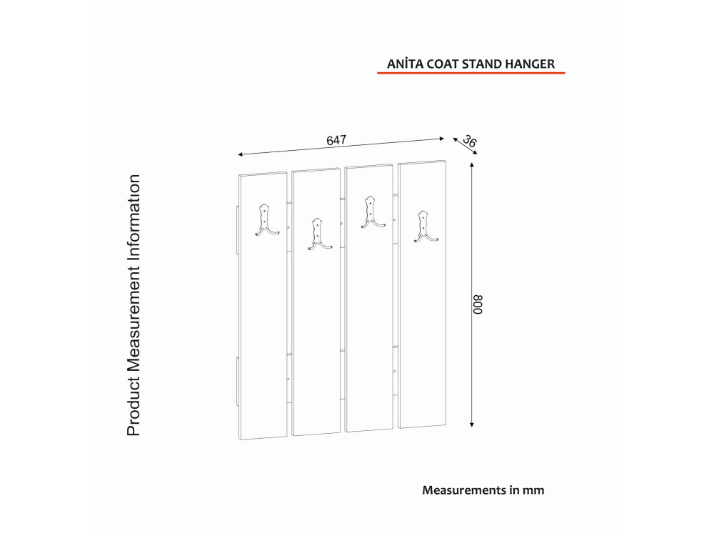 Appendiabiti da parete in legno "Anita" - 64 x 3 x 80 cm - Bianco