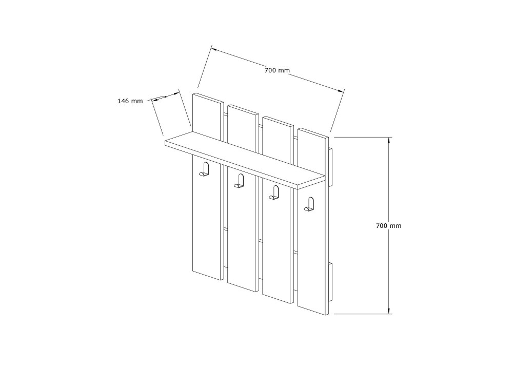 Appendiabiti a muro "Mita" con ripiano in legno - 70 x 14 x 70 cm - Grigio antracite