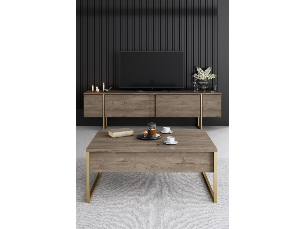 Set di mobili da salotto in legno "Luxe" - 160 x 35 x 80 cm - Marrone