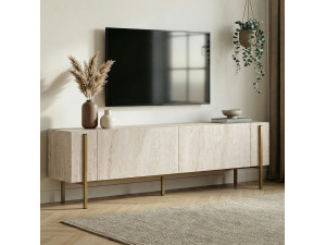 Porta TV in legno "Nexus" - 180 x 30 x 45 cm - Travertino / Oro 2