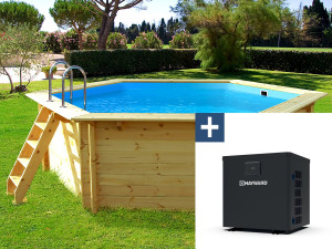 Piscina in legno "Hawai" - 4,10 x 1,18 m + mini pompa di calore 3,5kW - Metallo - Grigio