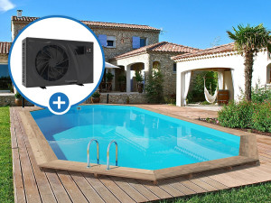 Piscina in legno " Palma " - 7,57 x 4,07 x 1,31 m + Pompa di calore 6,1 kW