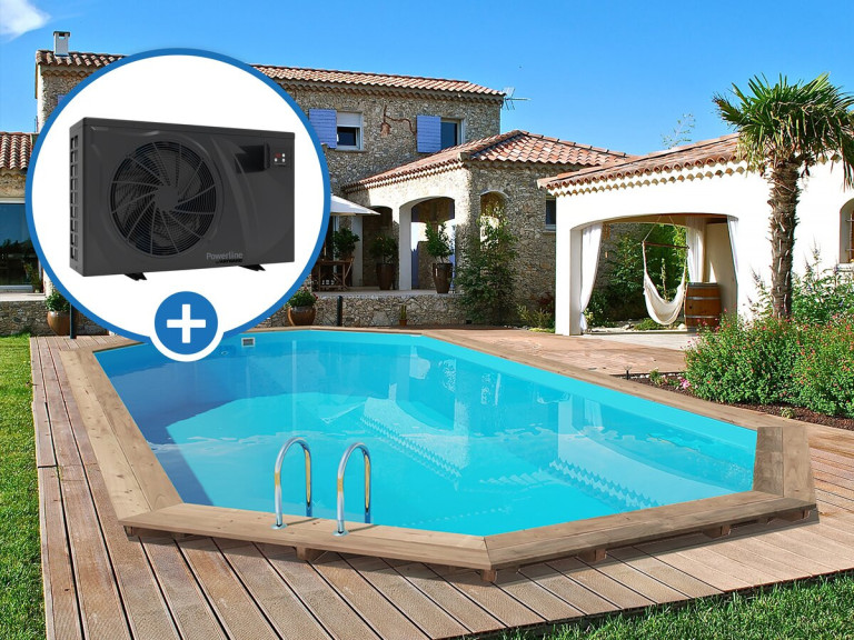 Piscina in legno " Palma " - 7,57 x 4,07 x 1,31 m + Pompa di calore 6,1 kW