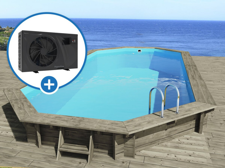 Piscina in legno " Sevilla " - 8,57 x 4,57 x 1,45 m + Pompa di calore - Potenza 6,1 kW