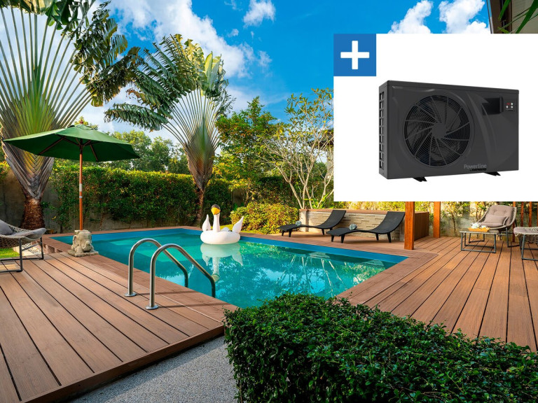 Piscina rettangolare in legno "Panama 130" - 6,20 x 4,10 x 1,31 m + pompa di calore inverter "PowerLine by Hayward" 6 kw/h - Ner