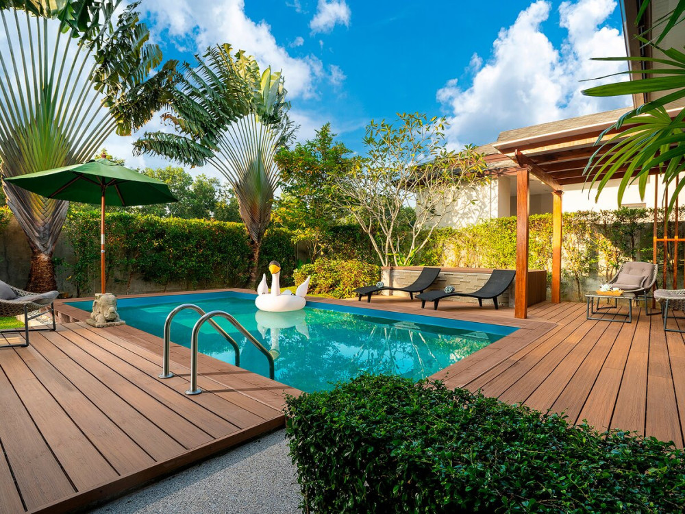 Piscina rettangolare in legno "Panama 130" - 6,20 x 4,10 x 1,31 m + pompa di calore inverter "PowerLine by Hayward" 6 kw/h - Ner