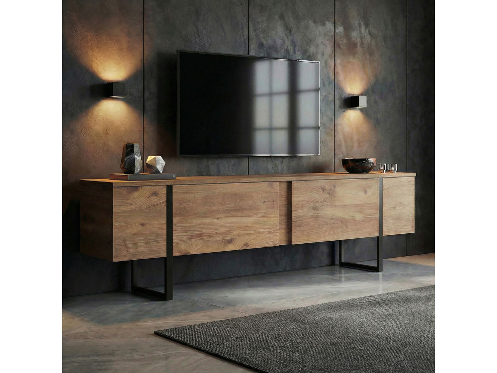 Porta TV in legno "Onera" - 180 x 30 x 50 cm - Pino Atlantico / Nero