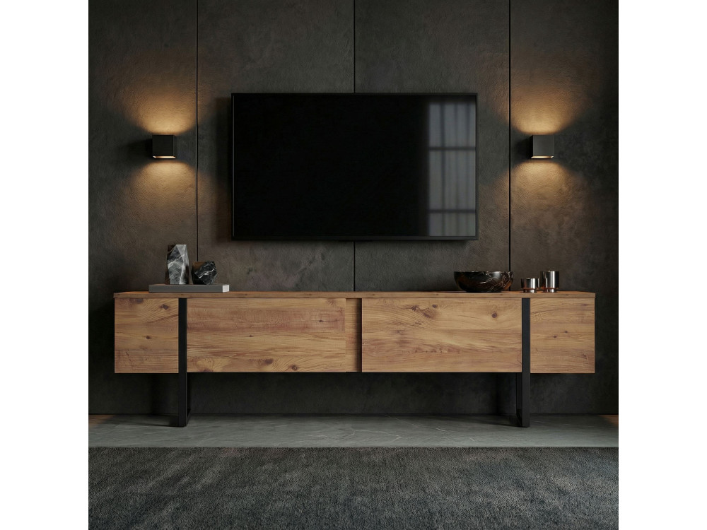 Porta TV in legno "Onera" - 180 x 30 x 50 cm - Pino Atlantico / Nero