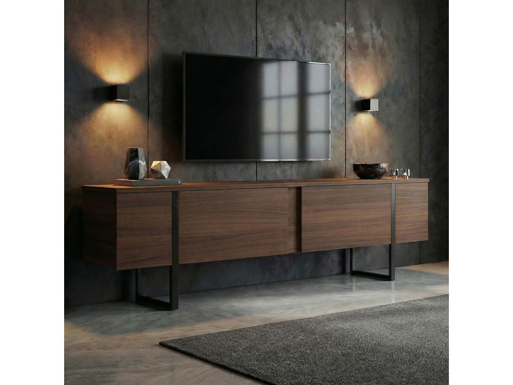 Porta TV in legno "Onera" - 180 x 30 x 50 cm - Noce / Nero
