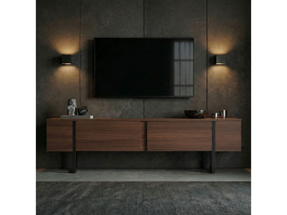 Porta TV in legno "Onera" - 180 x 30 x 50 cm - Noce / Nero