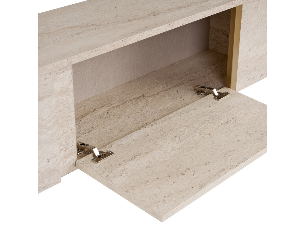 Porta TV in legno "Onera" - 180 x 30 x 50 cm - Travertino / Oro