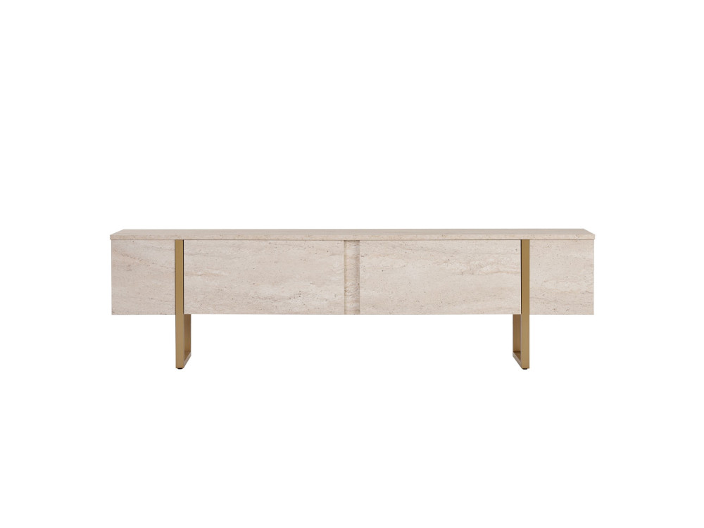 Porta TV in legno "Onera" - 180 x 30 x 50 cm - Travertino / Oro
