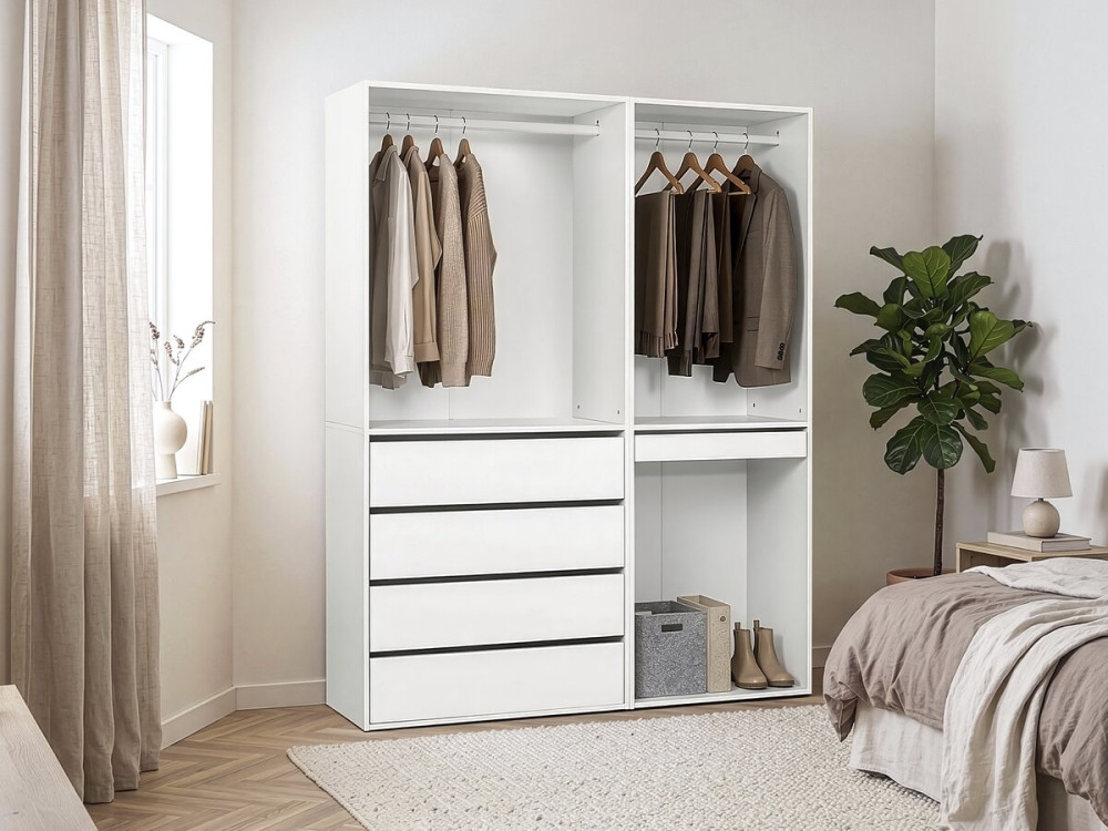 Kit dressing modulable avec penderie, tiroirs et rangements "Opéra" - 2 éléments - Blanc