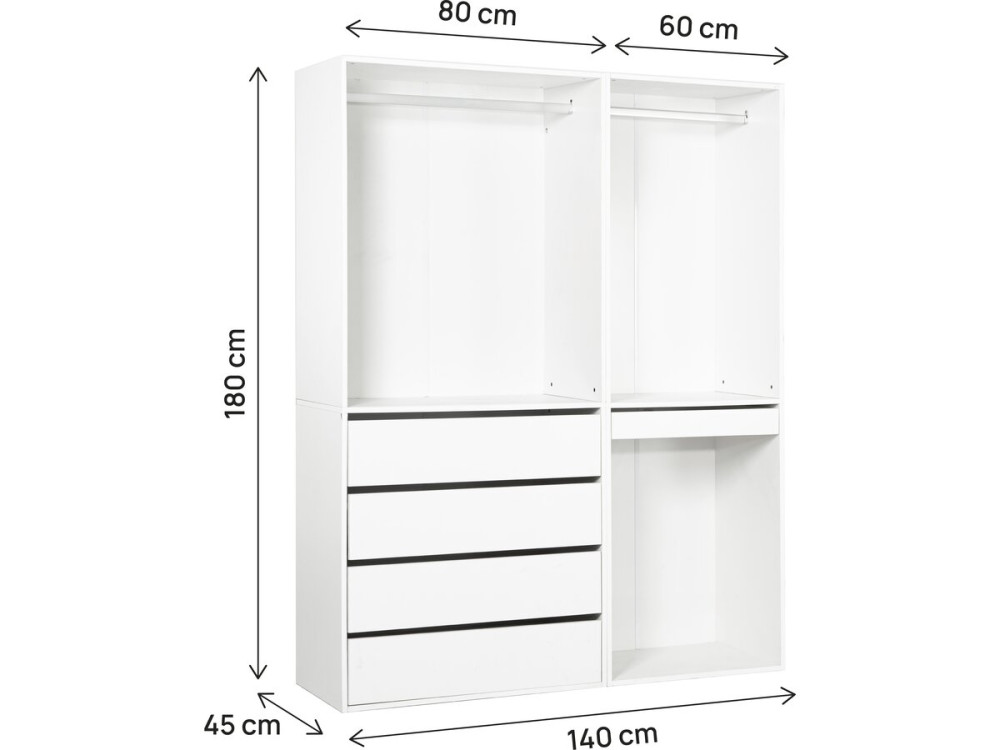 Kit dressing modulable avec penderie, tiroirs et rangements "Opéra" - 2 éléments - Blanc