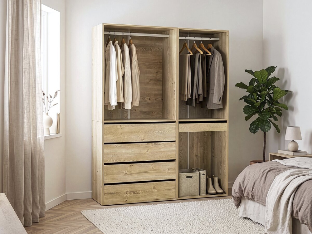 Kit dressing modulable avec penderie, tiroirs et rangements "Opéra" - 2 éléments - Beige