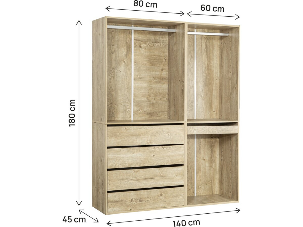 Kit dressing modulable avec penderie, tiroirs et rangements "Opéra" - 2 éléments - Beige