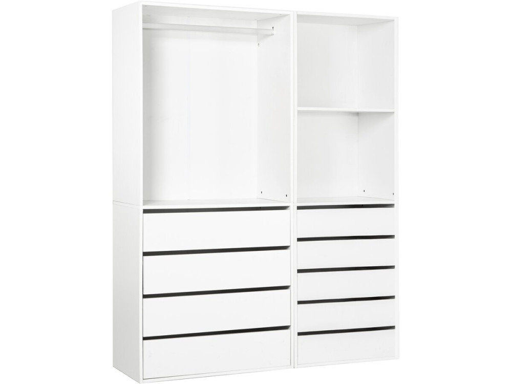 Kit dressing modulable avec penderie, 9 tiroirs et 2 étagères "Opéra" - 2 éléments - Blanc