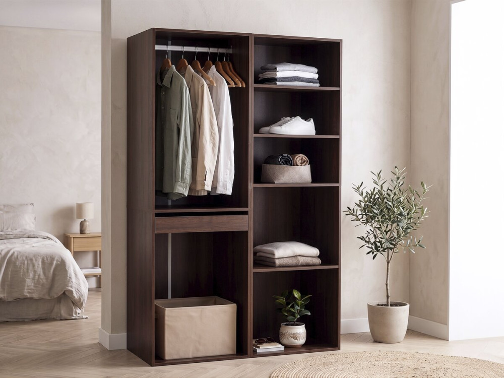 Kit dressing modulable avec penderie, porte-pantalons et 5 étagères "Opéra" - 2 éléments - Marron