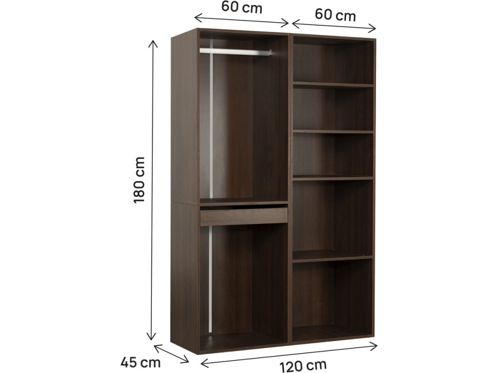 Kit dressing modulable avec penderie, porte-pantalons et 5 étagères "Opéra" - 2 éléments - Marron
