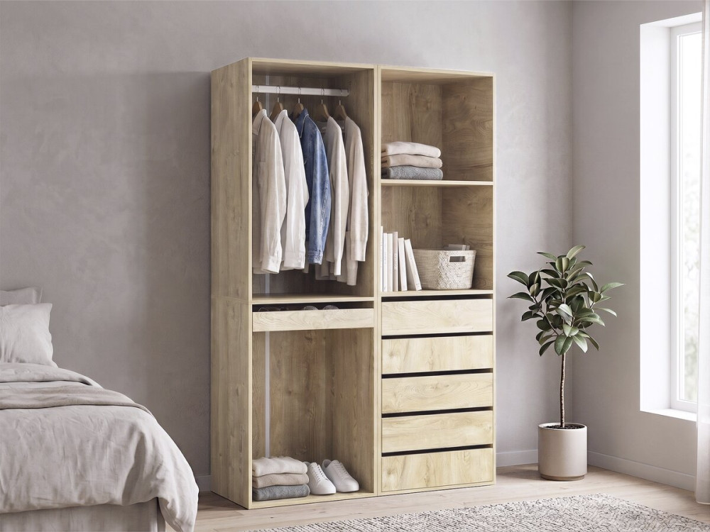 Kit dressing modulable avec penderie, porte-pantalons, 5 tiroirs et 2 étagères "Opéra" - 2 éléments - Beige