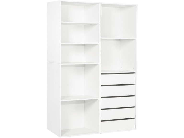 Kit dressing modulable avec 5 tiroirs et 7 étagères "Opéra" - 2 éléments - Blanc