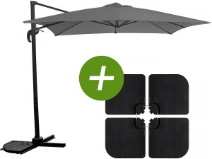 Ombrellone da giardino offset "Soleil" - Quadrato - 2,5 x 2,5 m - Grigio + Piastrelle di zavorra incluse