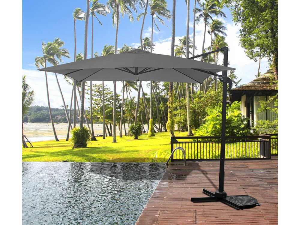 Ombrellone da giardino offset "Soleil" - Quadrato - 2,5 x 2,5 m - Grigio + Piastrelle di zavorra incluse