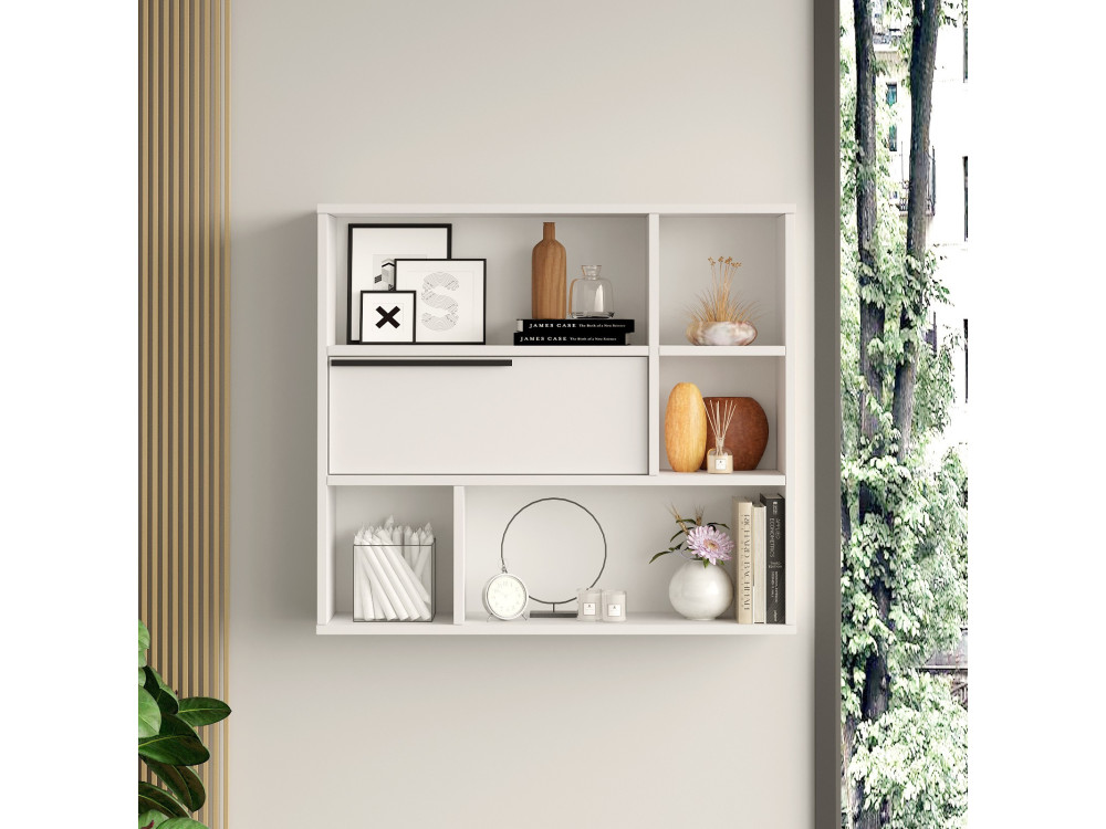 Mensola a muro in legno "Calvin" - 90 x 22 x 81 cm - Bianco