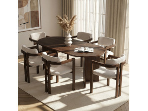 Set di tavolo e sedie in legno Meridia 6" (7 pezzi) - 180 x 90 x 75 cm - Bianco 2