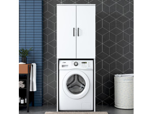 Armadio per lavatrice in legno "Losal" - 65 x 62 x 181 cm - Bianco 2