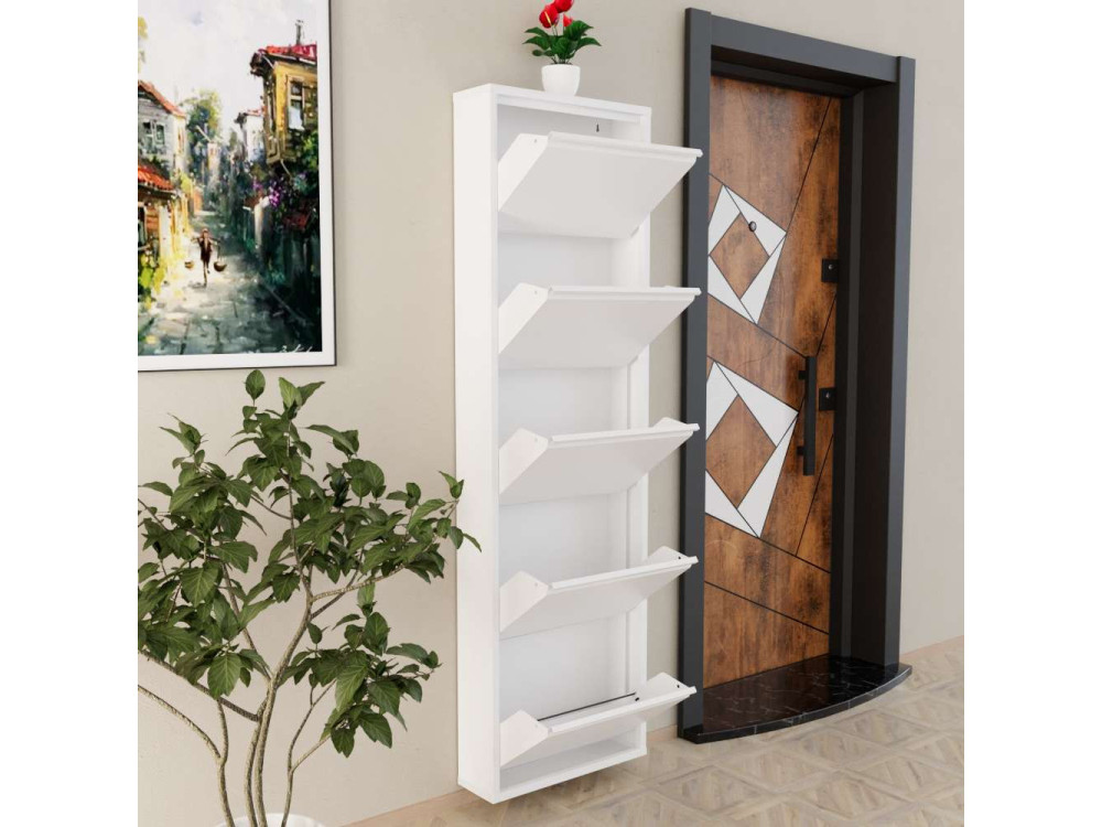 Scarpiera in metallo "Ayse" - 50 x 15 x 169 cm - Bianco
