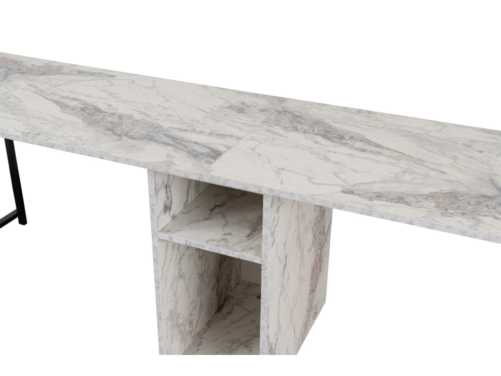 Scrivania doppia "Twin" con 2 ripiani in legno - 240 x 60 x 74 cm - Bianco marmorizzato