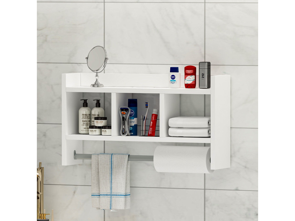 Mensola da parete in legno "Asya" - 63 x 14 x 35 cm - Bianco