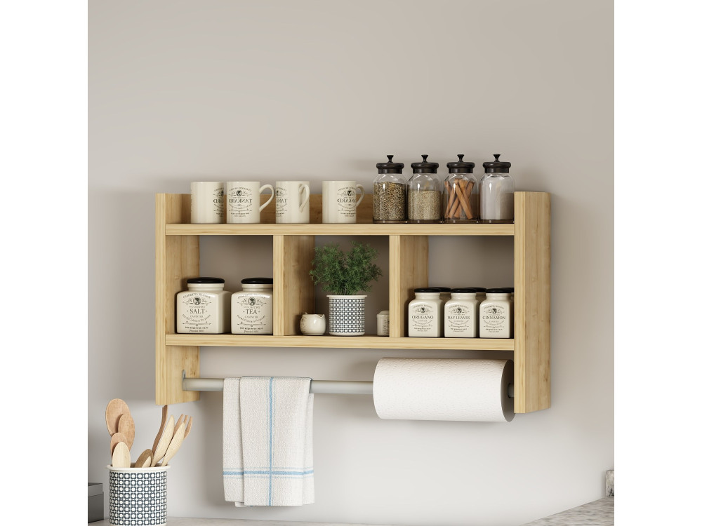 Mensola da parete in legno "Asya" - 63 x 14 x 35 cm - Beige