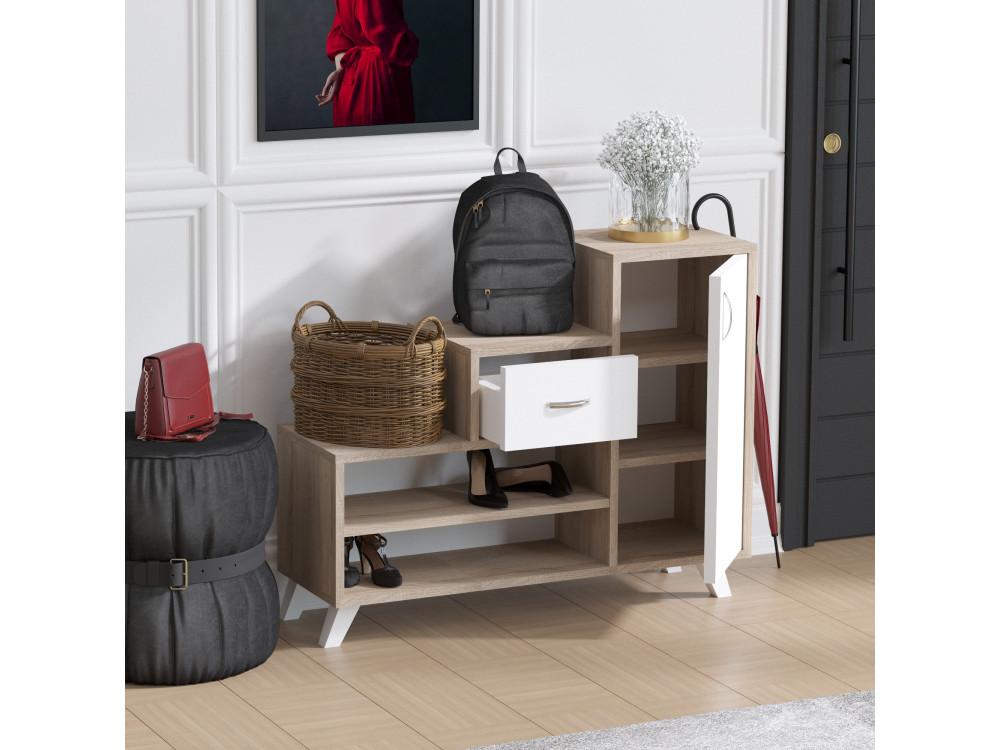 Scarpiera "retrò" in legno - 90 x 33 x 77 cm - Beige